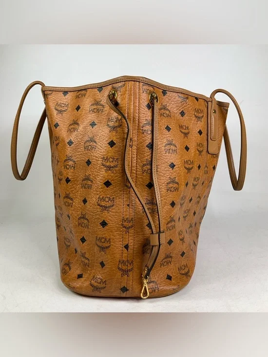 MCM Liz Large Reversible Visetos Brown Cognac Shopper Tote Bag - Picture 6 of 16